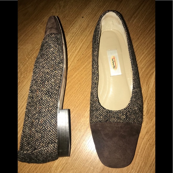 TALBOTS 5 Tweed Flats Brown Suede Toe Caps - Picture 1 of 8